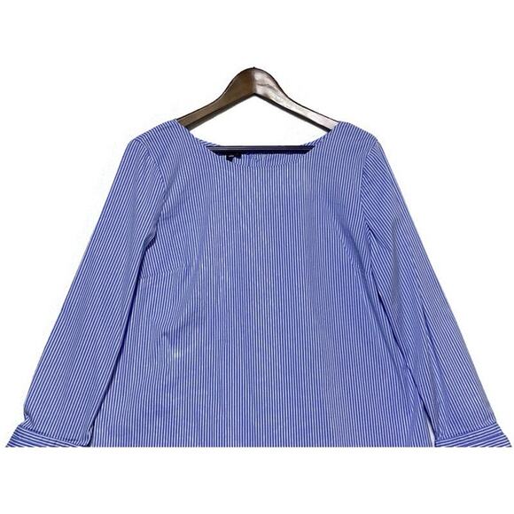 Talbots Pullover Shirt Women's Size Large Blue & White Pinstripe w/Bow on Sleeve - Picture 8 of 8